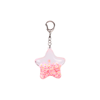 Porte-clés en acrylique transparent en forme d'étoile à cinq branches, rempli de liquide, avec figurine de dessin animé flottante, personnalisable avec logo