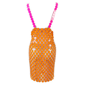 A6894 elegante <span class=keywords><strong>abito</strong></span> da sera con stringhe Slim <span class=keywords><strong>arancione</strong></span> <span class=keywords><strong>e</strong></span> <span class=keywords><strong>fucsia</strong></span> a contrasto Mini <span class=keywords><strong>abito</strong></span> da sera a punto artigianale - Product Image 6