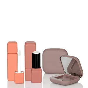 Rubber painting lip gloss tubes empty lipstick container square press powder case for one set