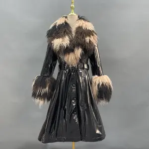 Customized fashion winter shiny sheepskin leather coat mongolian fur luxury leather jacket for ladies
