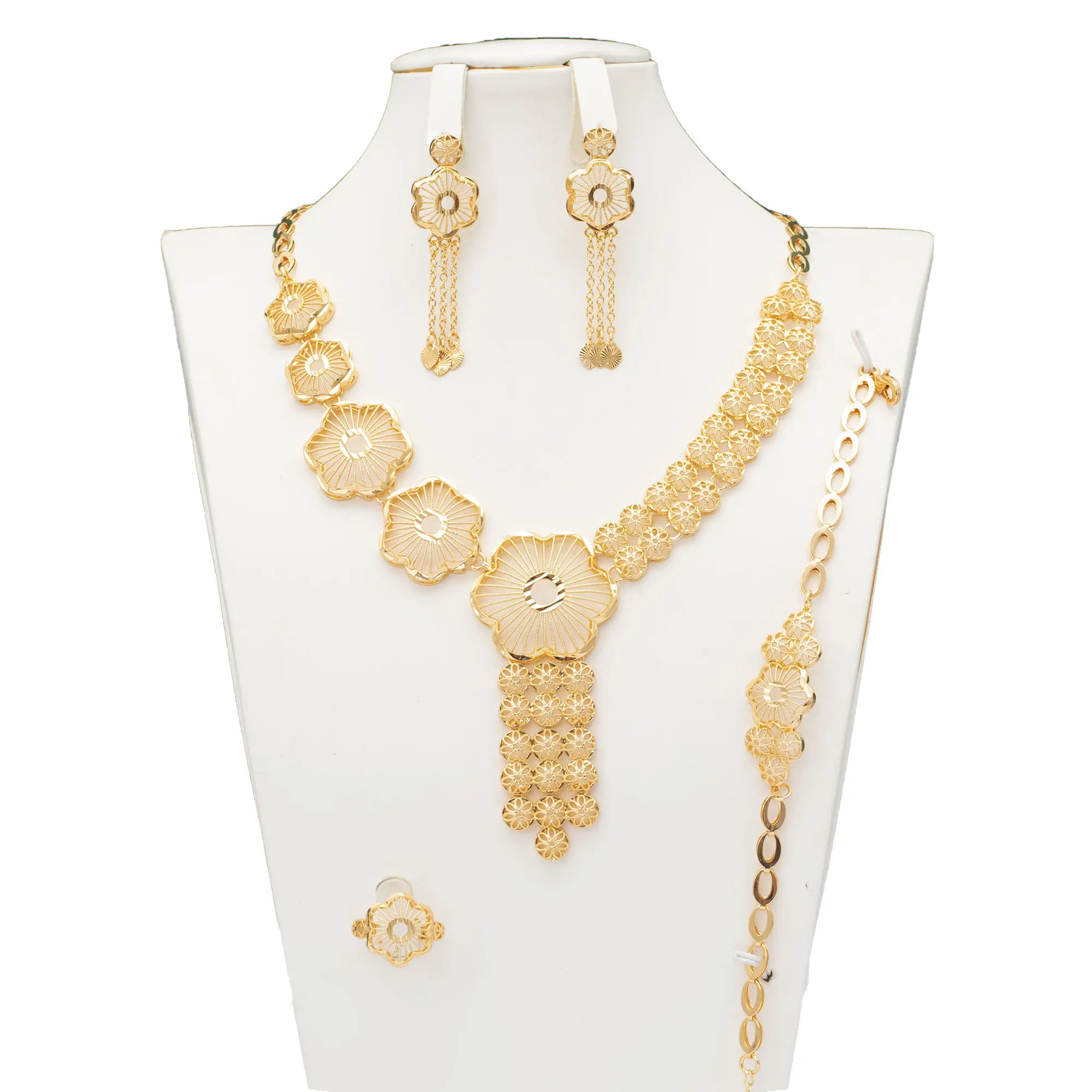 Neueste Fashion Factory Großhandel Blumen Schmuck Sets 24 Karat vergoldet Dubai Romantic Jewelry Set