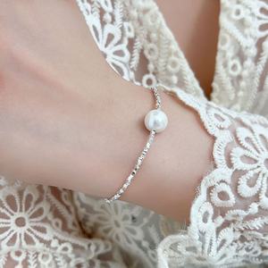 INS Dainty Cute 925 Sterling Silver Shinning Choker Bracelet with Pearl Pendant Jewelry <strong>Bangles</strong> - Product Image 1