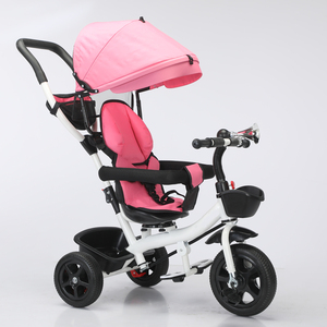 Encantador <span class=keywords><strong>Triciclo</strong></span> de bebé de acero rosa 2025 dosel con varilla de empuje Guía de Seguridad asiento giratorio para niños de 1 a 7 años hecho de plástico duradero - Product Image 4