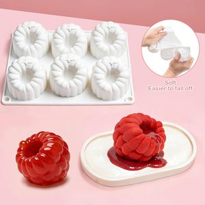 UNIMOUND White 6 Cavity Raspberry <b>Silicone</b> Mold 3D Flower Shape Fondant Chocolate Bar Decoration Molds - Product Image 3