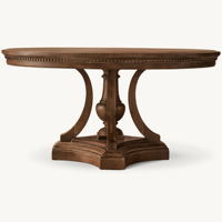 Table à manger en chêne américain de style RH, table ronde sur mesure fabriquée par des artisans, base étagée de luxe en bois noble