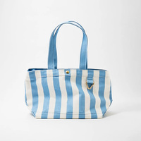 Tas Tote Kanvas Bergaris Bordir Monogram Kustom Grosir, Tas Bahu Pantai Travel Kapasitas Besar untuk Wanita