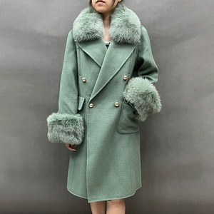 Mùa Đông Sang Trọng Phụ Nữ Dài Đôi Phải Đối Mặt Với Cashmere Áo Len Với Có Thể Tháo Rời Bất Fox Fur Cổ Áo Còng - Product Image 1