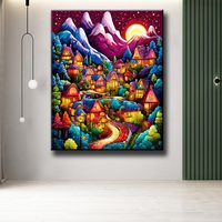 Peinture diamant paysage 40x50cm, Village lumineux de nuit, Cabane en bois, Kit DIY, Décoration de chambre ASF2840
