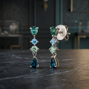 Boucles d'oreilles pendantes plaquées rhodium pour femmes avec pierres en zircon taille poire, bijoux de fête classiques, clous d'oreilles en alliage - Product Image 3