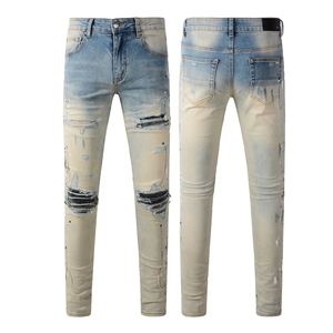 Jean en denim pour homme, coupe crayon, taille mi-haute, déchiré, effet usé, délavé, style streetwear vintage, hiver, haute couture, éco-responsable - Product Image 6