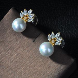 New 2017 Pearl Jewelry Earrings Rose Gold Color Cubic Zircon Earrings for Women Wedding Gifts HIBRIDE E-233 - Product Image 4