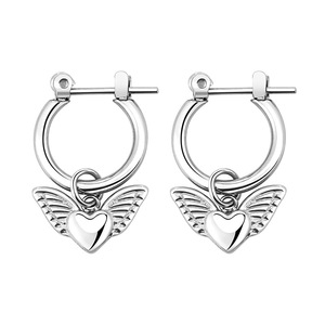 Pendientes de aro con forma de corazón y alas de acero de titanio, pendientes colgantes a la moda para mujer, primavera 2021 - Product Image 1