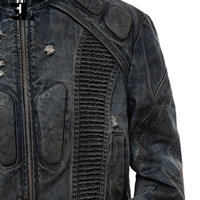 LARSUR Blouson Bomber en Denim Coupe Boxy Effet Usé et Délavé, Style Motard de Course, avec Rembourrage, pour Homme