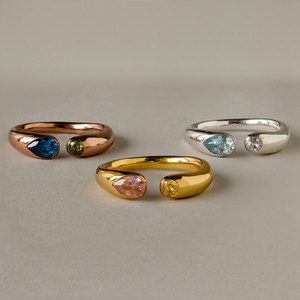 Anillo Impermeable Antideslustre, Chapado en Oro de 14k y 18k, Anillos Ajustables de Acero Inoxidable 316L con Piedras Preciosas y Piedras de Nacimiento para Mujer - Product Image 1