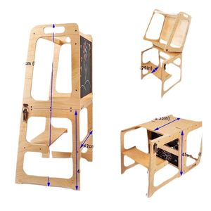 Torre de aprendizaje plegable creativa con pizarra, torre de aprendizaje de madera, taburete de cocina para niños - Product Image 1