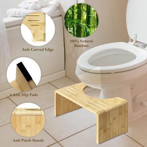 Bamboo Squat Toilet <b>Stool</b> For Adults And Kids With Anti Slip <b>Pads</b> And Safe Edges Bathroom Footstool - Product Image 1