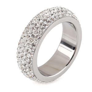 Bague pour femme en acier inoxydable 6 mm, style diamant avec cinq rangs de pavés, cadeau de bijoux - Product Image 5