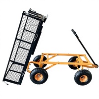 Chariot de jardin pliable à quatre roues, fermé, en métal robuste, avec benne basculante en maille pour outils