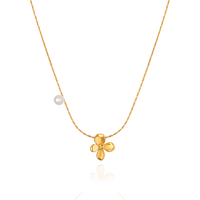 Collier Chris April en acier inoxydable 316L avec perle d'eau douce, design floral unique, breloques simples et tendance