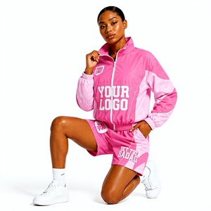 Top Selling Women's Lightweight Windbreaker Jacket and Shorts <b>Set</b> Custom Streetwear Athletic Nylon Tracksuit For Women - Product Image 1