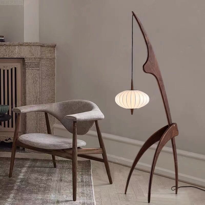 Grand trépied en bois au milieu du siècle, design artistique, design moderne, éclairage d'angle, luminaire décoratif d'intérieur, idéal pour un salon, une chambre à coucher ou une Villa