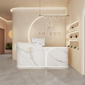 High-end Customizable Color Shape Modern Wood Reception <b>Desk</b> Multiple Storage Functions for Salon Hotel Office Commercial - Product Image 2