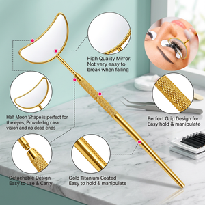 Handheld Gold Plated Makeup <b>Mirror</b> Half <b>Moon</b> Shape Magnifying Lash Extension Tool Easy Grip Detachable Design - Product Image 4