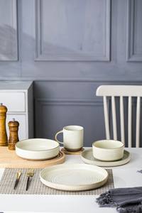 Personalize o seu logotipo padrão stoneware linha círculo amarelo círculo conjunto de tigelas de cerâmica tigelas - Product Image 6