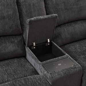 Canapé d'angle moderne en bois inclinable, rembourré en tissu, avec recharge sans fil, extensible, pour salon de villa - Product Image 3