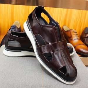 Sandales en cuir de vachette faites à la main de qualité supérieure, élégantes et luxueuses - Chaussures plates formelles confortables pour hommes, nouvelle collection printemps-été - Product Image 5