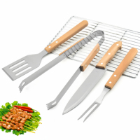 Vente chaude Ensemble d'ustensiles de barbecue en acier inoxydable 2/3/4 pièces pour grillades en plein air avec étui - Spatule, pinces, fourchette, couteau pour le camping