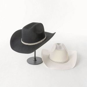 Wholesale 2024 Luxury Rhinestone Band Chapeau Western Wide Brim Fedora Custom Cowgirl Wool Felt Custom Logo Women Cowboy Hats - Product Image 2