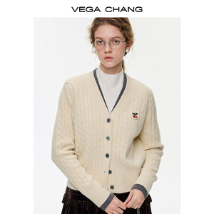Conjunto de Cárdigan con Cuello en V de Mezcla de Alpaca y Falda Midi de Terciopelo con Broche de Cereza para <span class=keywords><strong>Mujer</strong></span>, Estilo Coreano Informal para Oficina, Marca VEGA CHANG - Product Image 2