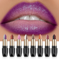 PEIPEICAT Rouge à Lèvres 2-en-1 Diamant Nacré et Pailleté 8 Couleurs, Teinte Lèvres Scintillante Hydratante Longue Durée avec Vitamine E