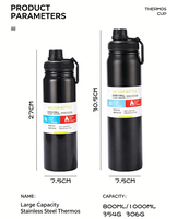 Bouteille isotherme en acier inoxydable à double paroi, 800 ml, 1000 ml, écologique, anti-fuite, isolation 6-12 heures, pour l'école