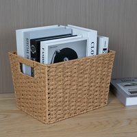 Opbergmand van papierkoord met uitgeknipte handgrepen, rechthoekige stijl, organizer voor keukenkast, plank, fruit, speelgoedopbergruimte