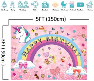 DJTSN 5*3 pies unicornio fotografía fiesta telones de fondo niñas <span class=keywords><strong>cumpleaños</strong></span> decoración dulce colorido Foto fondo vinilo fotomatón - Product Image 3