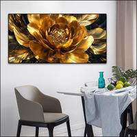 Décoration Murale Luxe Lotus Doré Effet 3D Brillant Haute Définition Peinture Florale Imprimée sur Porcelaine Cristalline Élégante