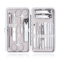 Kit de manucure et pédicure en acier inoxydable, 16 pièces/ensemble, outils de soin des ongles portables pour les voyages, avec étui en cuir