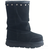 Vente en gros OEM/ODM Bottes d'hiver classiques en cuir pour femmes Chaussures hautes jusqu'au genou Chaudes Fourrure Cuir de vache Peau de mouton Vente directe d'usine