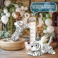 MorisMos-Jouet animal en peluche tigre blanc, léopard réaliste, lion, safari, décorations de fête sur le thème, fourrure en peluche, queue d'ami pour enfants