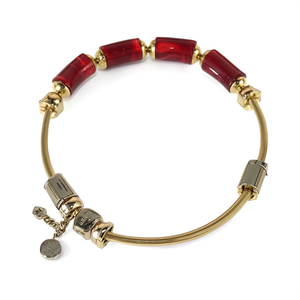 Fashion <b>Beaded</b> <b>Bracelet</b> Red Resin <b>Gold</b> Plated 316L Stainless Steel Stretchable Women's Jewelry - Product Image 2