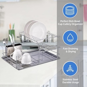 Égouttoir à vaisselle à 2 niveaux en <span class=keywords><strong>fil</strong></span> antirouille Planches d'égouttage de cuisine en acier inoxydable Séchoir à vaisselle à double couche pour la cuisine - Product Image 3