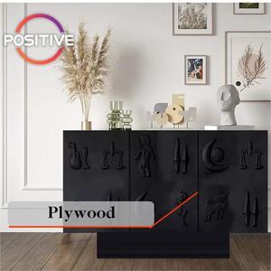 Credenza Moderna con Intagli Simbolici e Finitura Nero Opaco, Realizzata in Compensato per Spazi Artistici, Aparador - Product Image 3