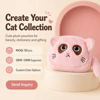 Pochette Kawaii en forme de tête de chat pour femme, mignonne, en peluche, résistante à l'eau, étui AirPods tendance, porte-monnaie en polyester avec fermeture éclair à queue, pour voyage