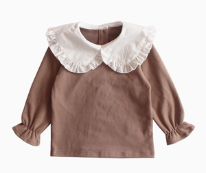 Vente en gros de t-shirts <span class=keywords><strong>polo</strong></span> à manches longues gris pour filles, personnalisés, avec col Peter <span class=keywords><strong>Pan</strong></span> à volants, couleur unie, décontractés, pour tout-petits, disponibles - Product Image 2