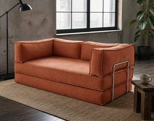 Canapé-lit pliant 3 places en velours côtelé <span class=keywords><strong>terracotta</strong></span> à larges côtes, avec accoudoirs et dossier, structure métallique robuste, imperméable et compressible - Product Image 2