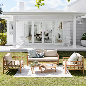 Ensemble de canapés de jardin modernes en teck naturel avec des coussins magnifiquement conçus, meubles de patio pour hôtels et maisons - <span class=keywords><strong>Anina</strong></span> - Product Image 1