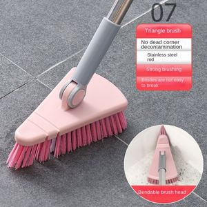 Brosse de nettoyage pour sols et murs à long manche, pointe triangulaire, poils durs, pour carrelage et toilettes dans la salle de bain et la cuisine - Product Image 6