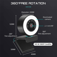 Kamera Web komputer 1080P 2K 4K HD, kamera Web Video USB rotasi dengan mikrofon dan cincin untuk Streaming langsung fokus otomatis